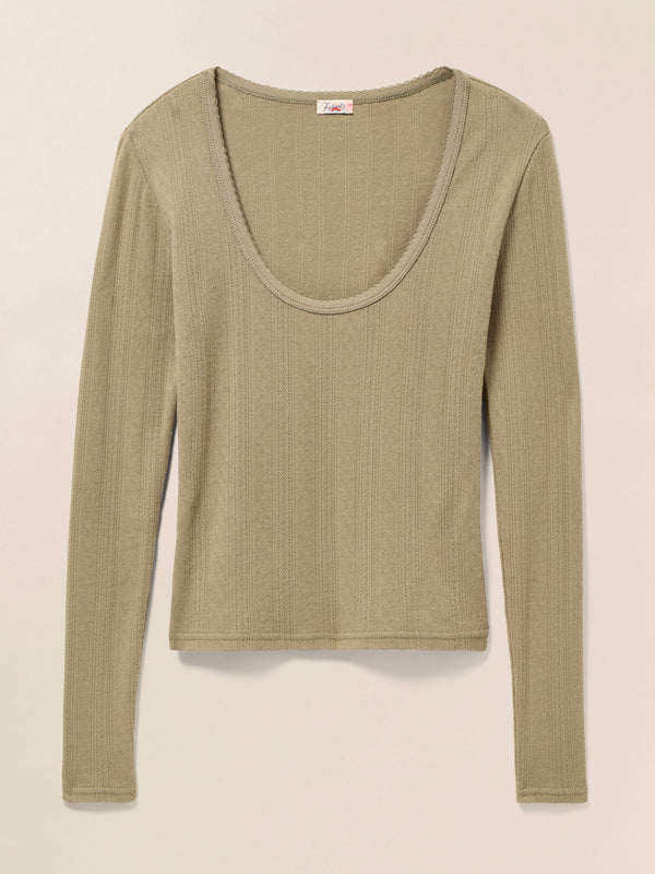 Faherty Pacific Pointelle Scoop Neck - Green Tea Women's Knits