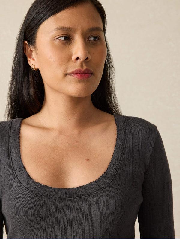 Faherty Pacific Pointelle Scoop Neck - Washed Black Women's Knits