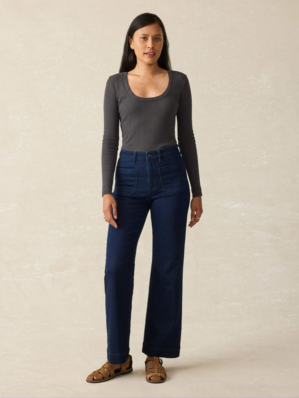 Faherty Pacific Pointelle Scoop Neck - Washed Black Women's Knits