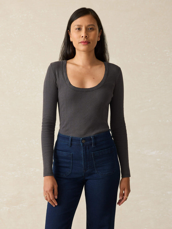 faherty Pacific Pointelle Scoop Neck - Washed Black Women's Knits