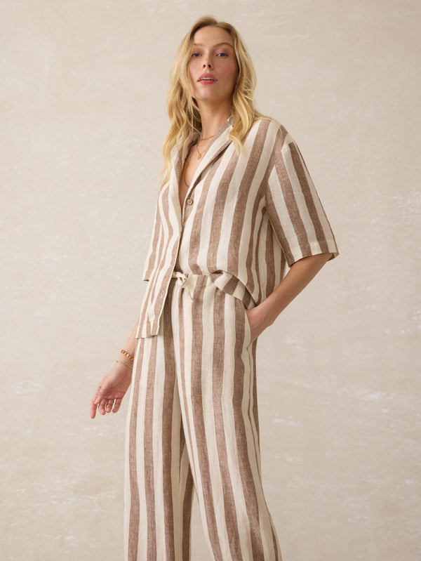 Faherty Palma Linen Camp Shirt - Cocoa Beach Stripe Women's Button Ups