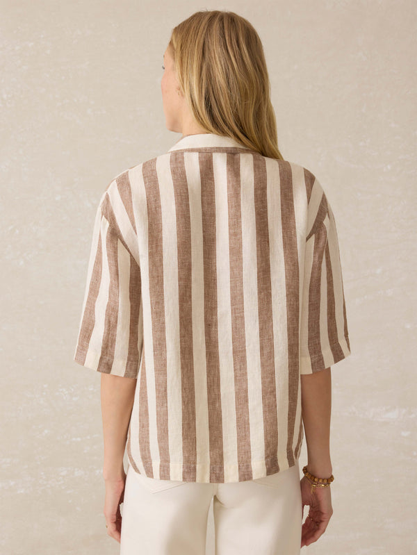 Faherty Palma Linen Camp Shirt - Cocoa Beach Stripe Women's Button Ups