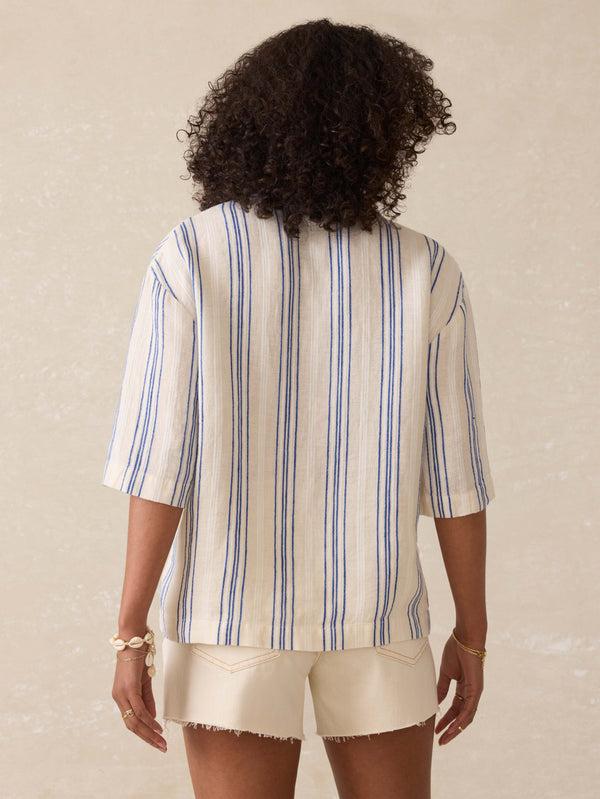 Faherty Palma Linen Camp Shirt - Sail Away Stripe Women's Button Ups