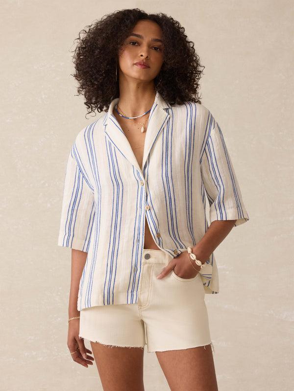 faherty Palma Linen Camp Shirt - Sail Away Stripe Women's Button Ups