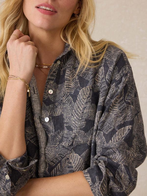 Faherty Palma Linen Relaxed Shirt - Charcoal Banana Leaf Women's Button Ups