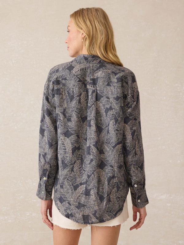 Faherty Palma Linen Relaxed Shirt - Charcoal Banana Leaf Women's Button Ups