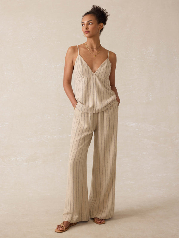 Faherty Riviera Linen Pant - Driftwood Stripe Women's Bottoms