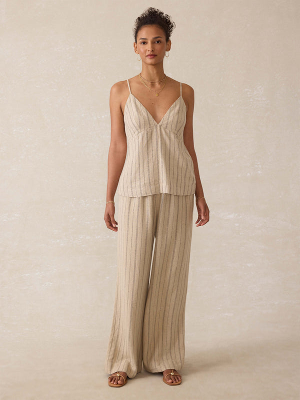 Faherty Riviera Linen Pant - Driftwood Stripe Women's Bottoms