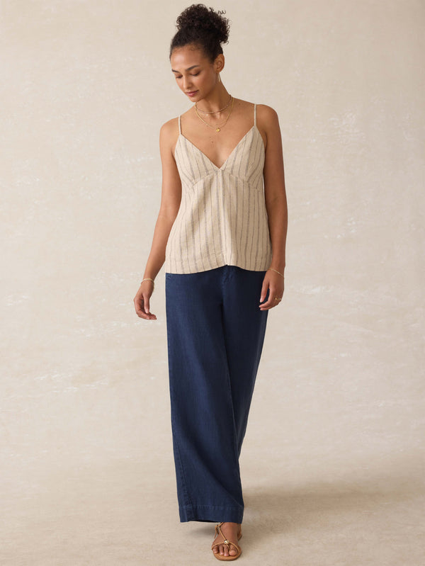 Faherty Riviera Linen Tank - Driftwood Stripe Women's Tops