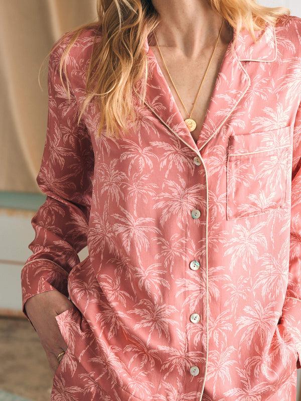 Faherty Sandwashed Silk Long Sleeve Pajama Set - Rose Tropic Trees Women's Underwear U0026 Sleep