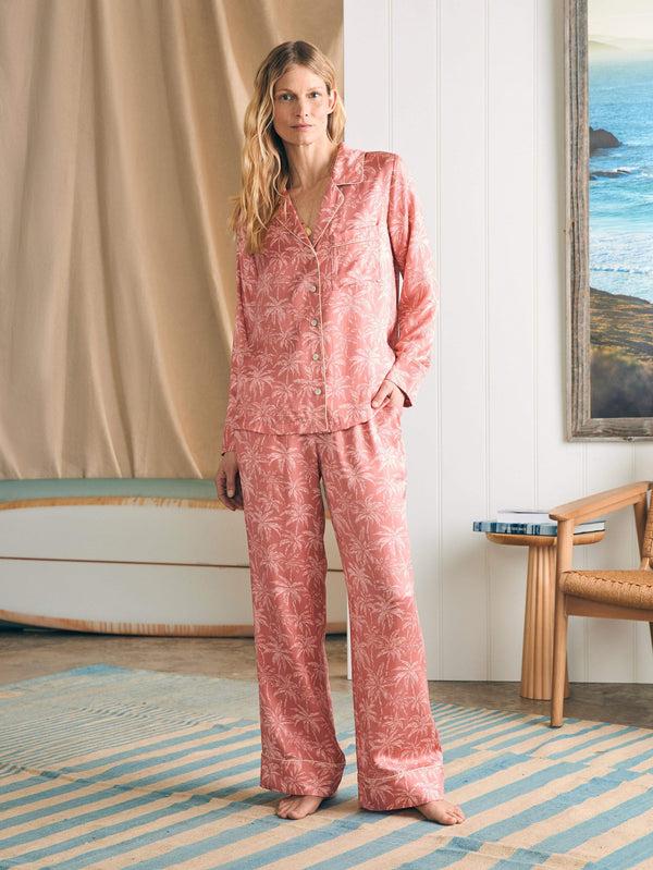 Faherty Sandwashed Silk Long Sleeve Pajama Set - Rose Tropic Trees Women's Underwear U0026 Sleep
