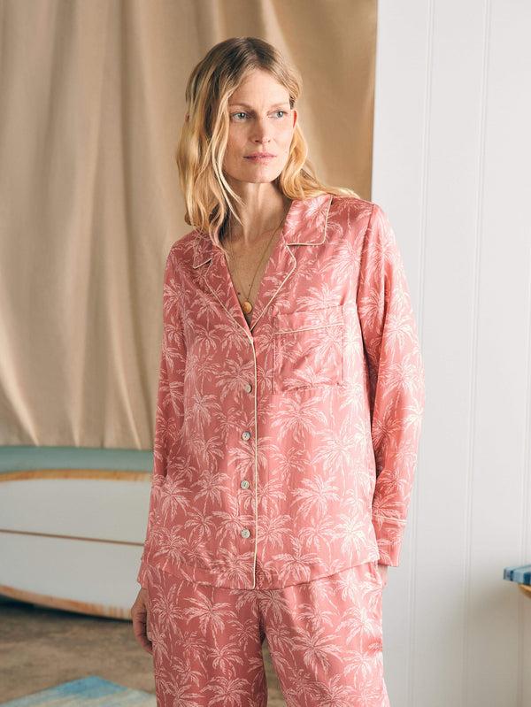 Faherty Sandwashed Silk Long Sleeve Pajama Set - Rose Tropic Trees Women's Underwear U0026 Sleep