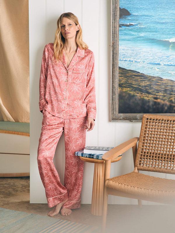 faherty Sandwashed Silk Long Sleeve Pajama Set - Rose Tropic Trees Women's Underwear u0026 Sleep