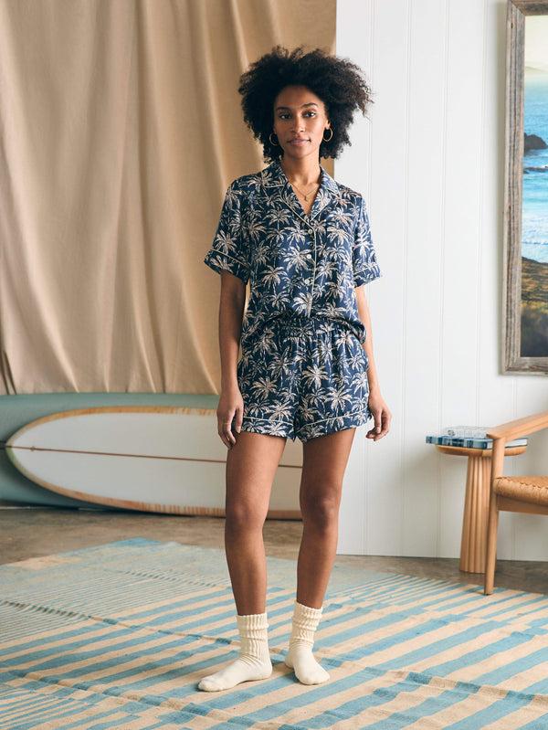 faherty Sandwashed Silk Short Sleeve Pajama Set - Navy Tropic Trees Women's Underwear u0026 Sleep