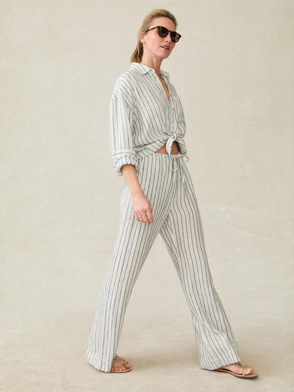 Faherty Santa Cruz Linen Relaxed Shirt - Oceanside Stripe Women's Button Ups
