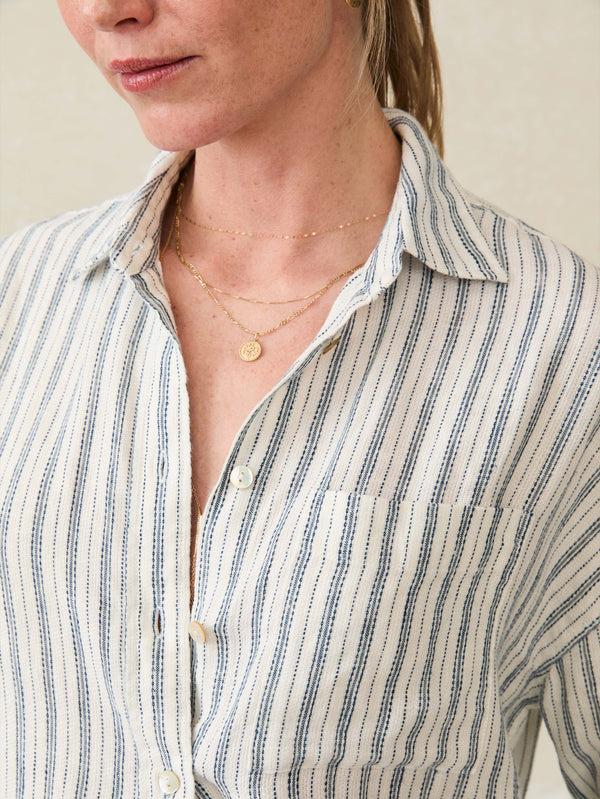 Faherty Santa Cruz Linen Relaxed Shirt - Oceanside Stripe Women's Button Ups