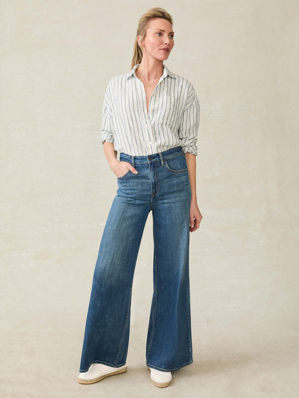 Faherty Santa Cruz Linen Relaxed Shirt - Oceanside Stripe Women's Button Ups