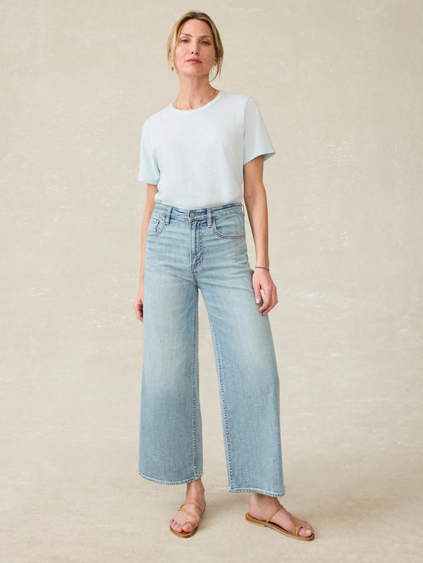 Faherty Saturday Denim Wide Leg Ankle - West Cove Wash Women's Bottoms