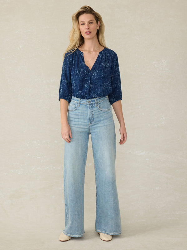 Faherty Seacliff Blouse - Indigo Isle Print Women's Tops