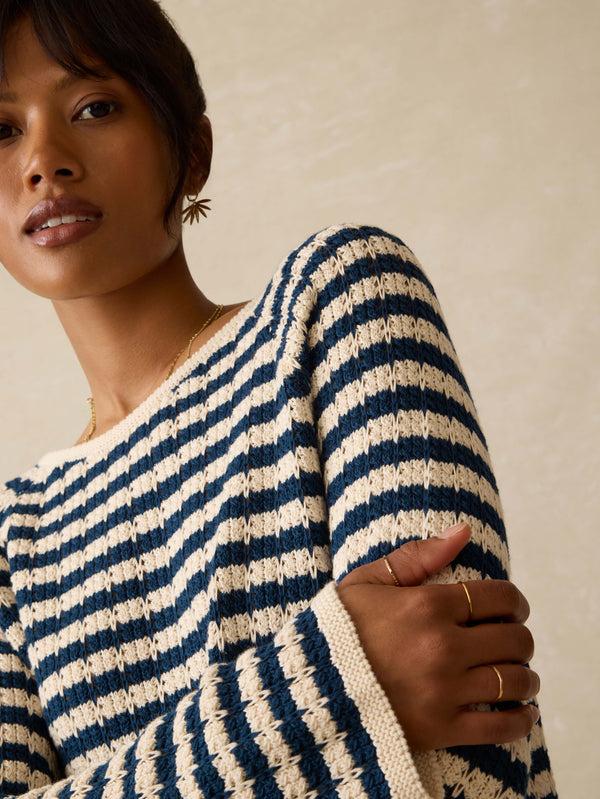 Faherty Seacoast Crochet Crew - Nice Navy Women's Sweaters