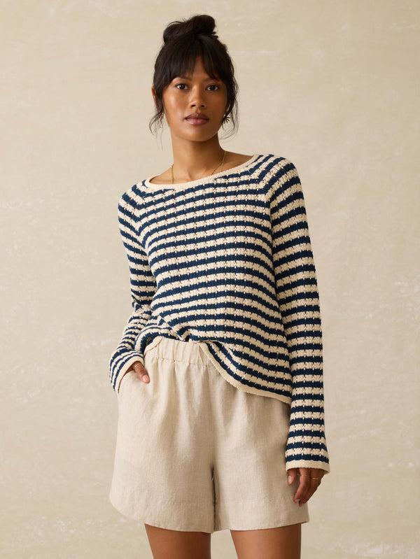 faherty Seacoast Crochet Crew - Nice Navy Women's Sweaters