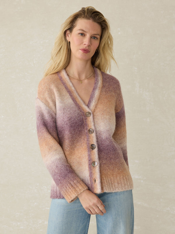 Faherty Seaside Spacedye Cardigan - Amethyst Dusk Women's Sweaters