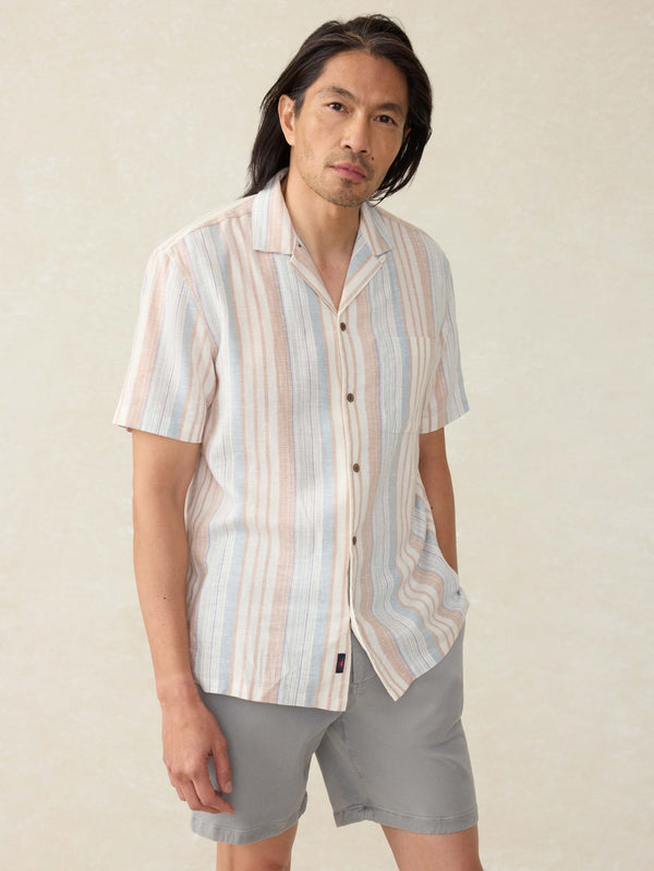 Faherty Short-Sleeve Breeze Camp Shirt - Golden Beach Stripe Men's Button Ups