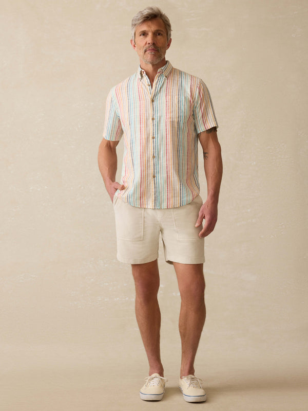 Faherty Short-Sleeve Breeze Shirt - Bay Reef Stripe Men's Button Ups