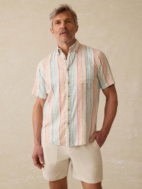 faherty Short-Sleeve Breeze Shirt - Bay Reef Stripe Men's Button Ups