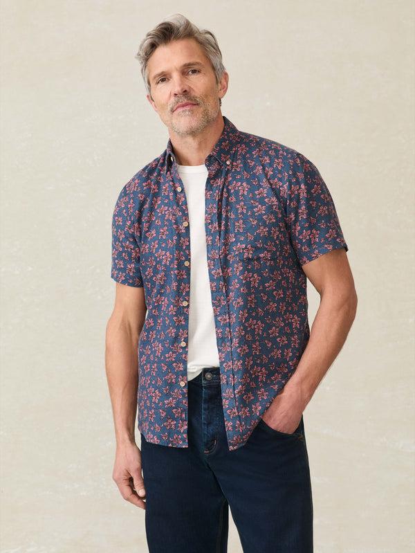 faherty Short-Sleeve Breeze Shirt - Berry Navy Floral Men's Button Ups