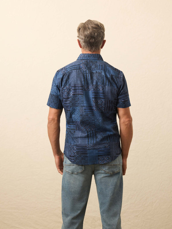 Faherty Short-Sleeve Breeze Shirt - Harbor Blues Patchwork Men's Button Ups