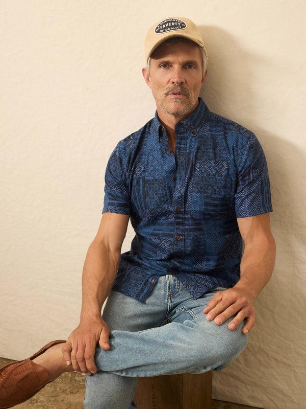 Faherty Short-Sleeve Breeze Shirt - Harbor Blues Patchwork Men's Button Ups