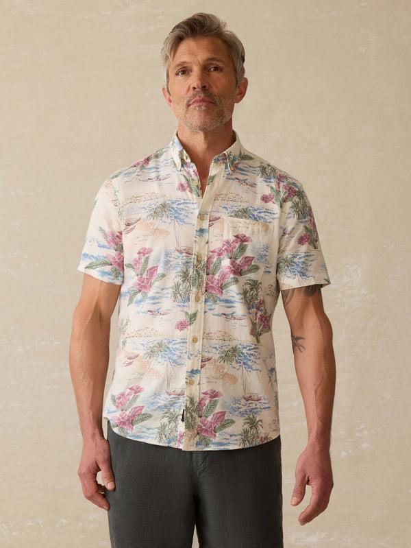 faherty Short-Sleeve Breeze Shirt - Molokai Scenic Tropical Men's Button Ups