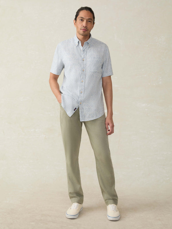 Faherty Short-Sleeve Breeze Shirt - Sky Blue Frond Men's Button Ups