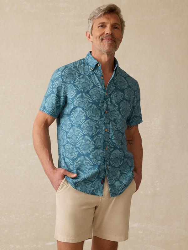 faherty Short-Sleeve Breeze Shirt - Stormy Sea Floral Men's Button Ups