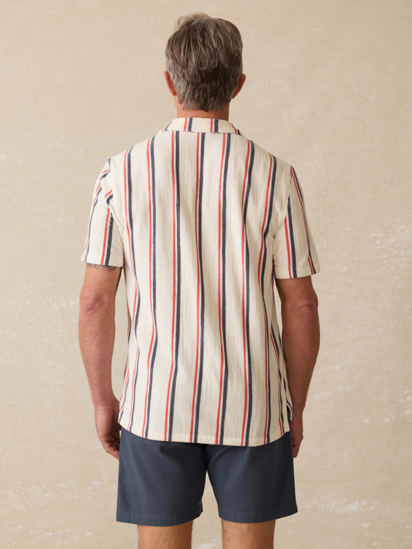 Faherty Short-Sleeve Cabana Towel Terry Shirt - Beach Club Stripe Men's Button Ups
