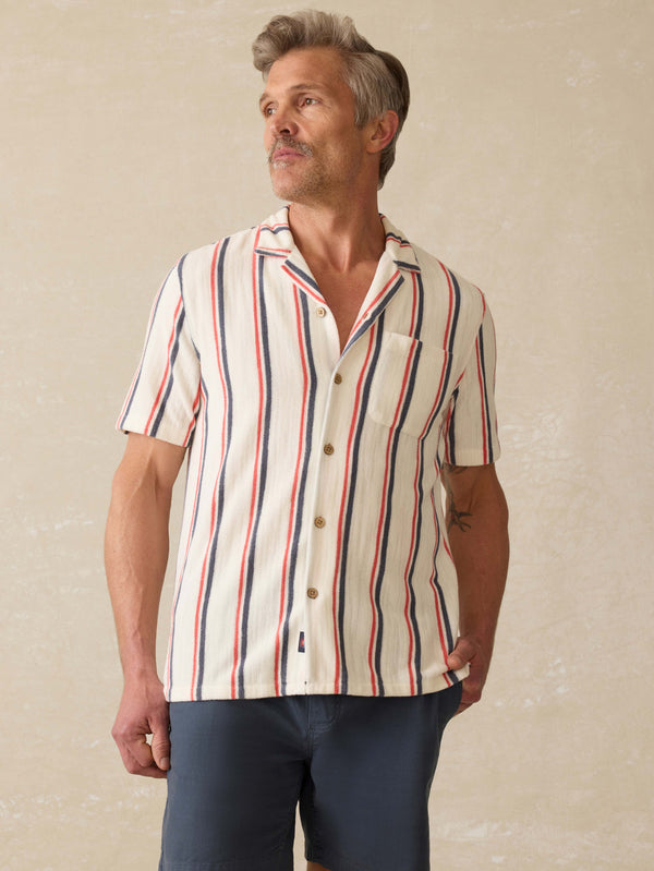 faherty Short-Sleeve Cabana Towel Terry Shirt - Beach Club Stripe Men's Button Ups