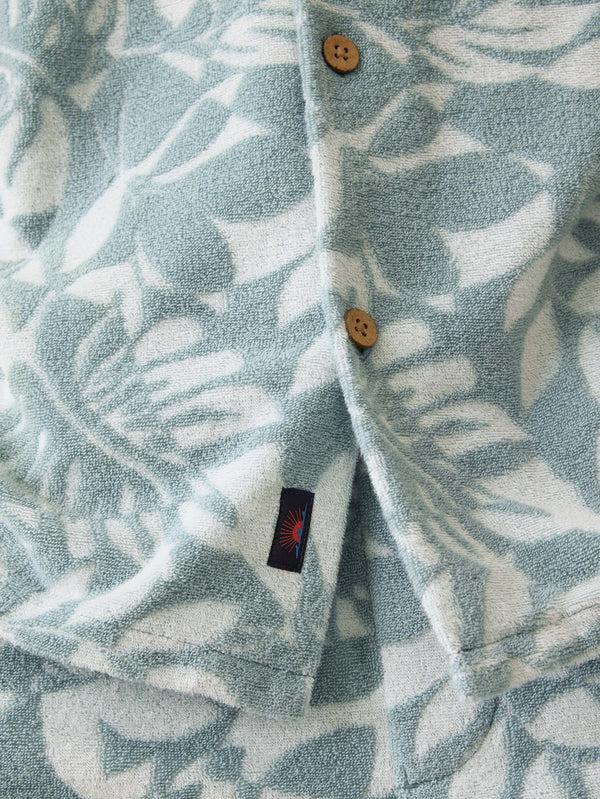 Faherty Short-Sleeve Cabana Towel Terry Shirt - Poolside Foliage Teal Men's Button Ups