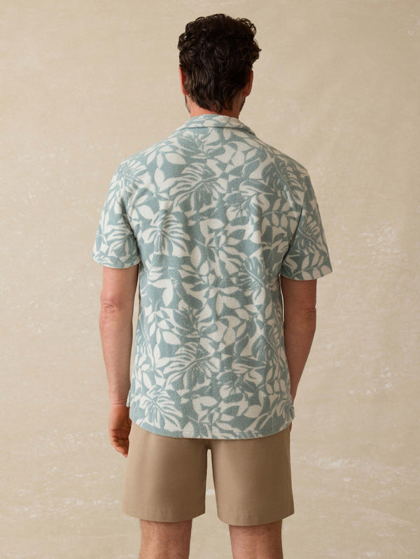 Faherty Short-Sleeve Cabana Towel Terry Shirt - Poolside Foliage Teal Men's Button Ups