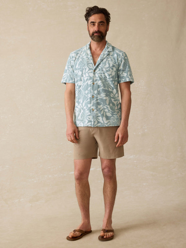 Faherty Short-Sleeve Cabana Towel Terry Shirt - Poolside Foliage Teal Men's Button Ups