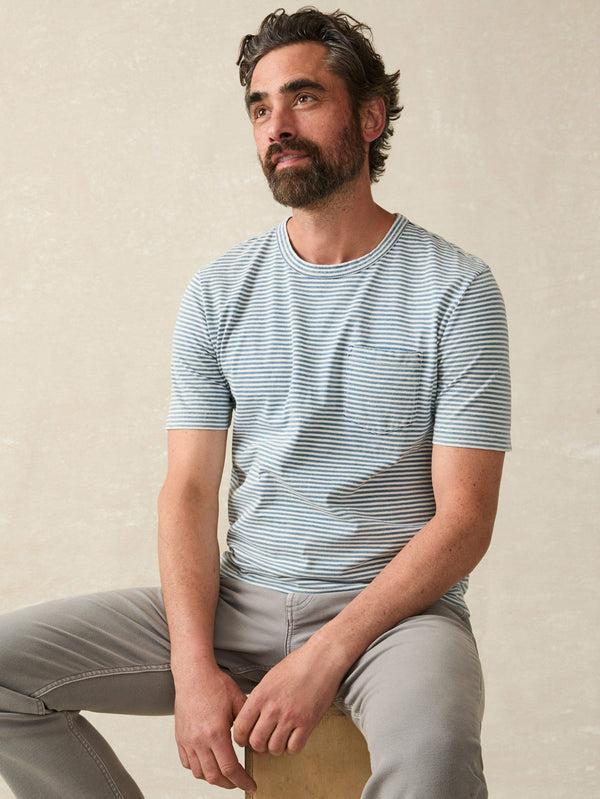 Faherty Short-Sleeve Indigo Pocket Tee - Azure Stream Stripe Men's Knits