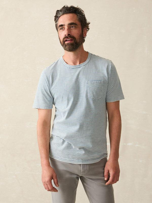 faherty Short-Sleeve Indigo Pocket Tee - Azure Stream Stripe Men's Knits