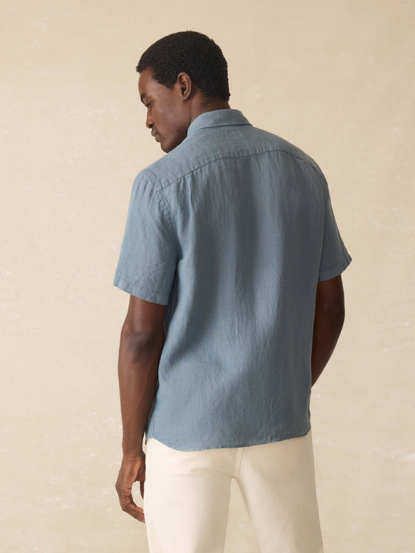 Faherty Short Sleeve Laguna Linen Shirt - Deep Marine Men's Button Ups