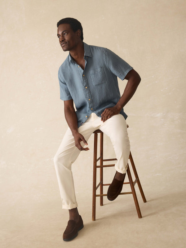 faherty Short Sleeve Laguna Linen Shirt - Deep Marine Men's Button Ups