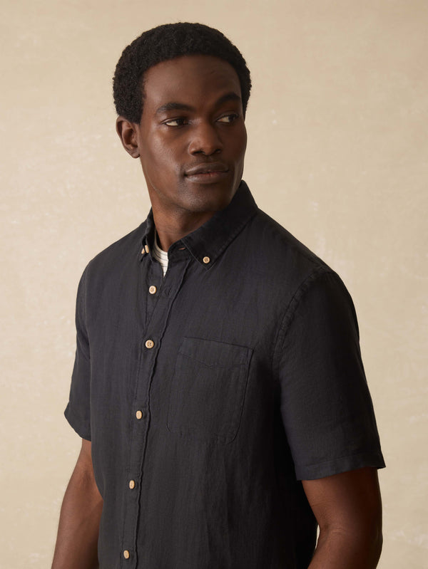 Faherty Short Sleeve Laguna Linen Shirt - Ridge Black Men's Button Ups
