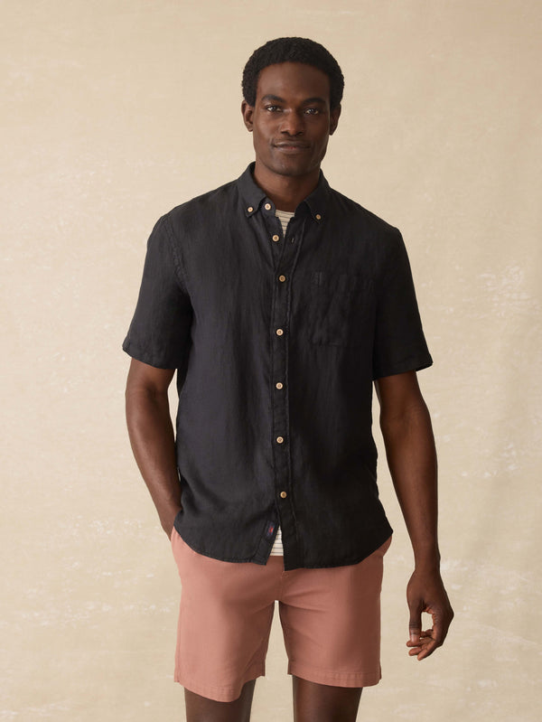 Faherty Short Sleeve Laguna Linen Shirt - Ridge Black Men's Button Ups