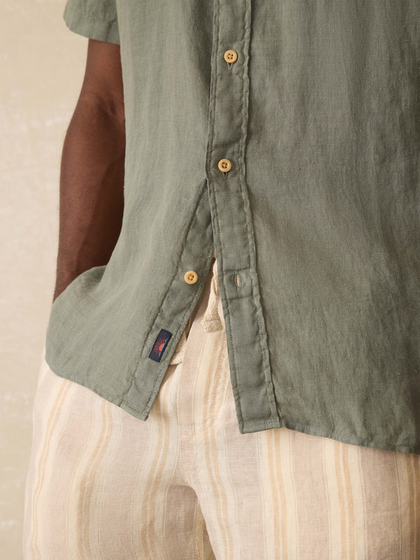 Faherty Short Sleeve Laguna Linen Shirt - Spruce Men's Button Ups