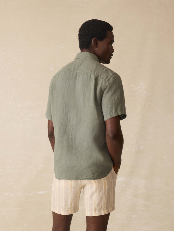 Faherty Short Sleeve Laguna Linen Shirt - Spruce Men's Button Ups