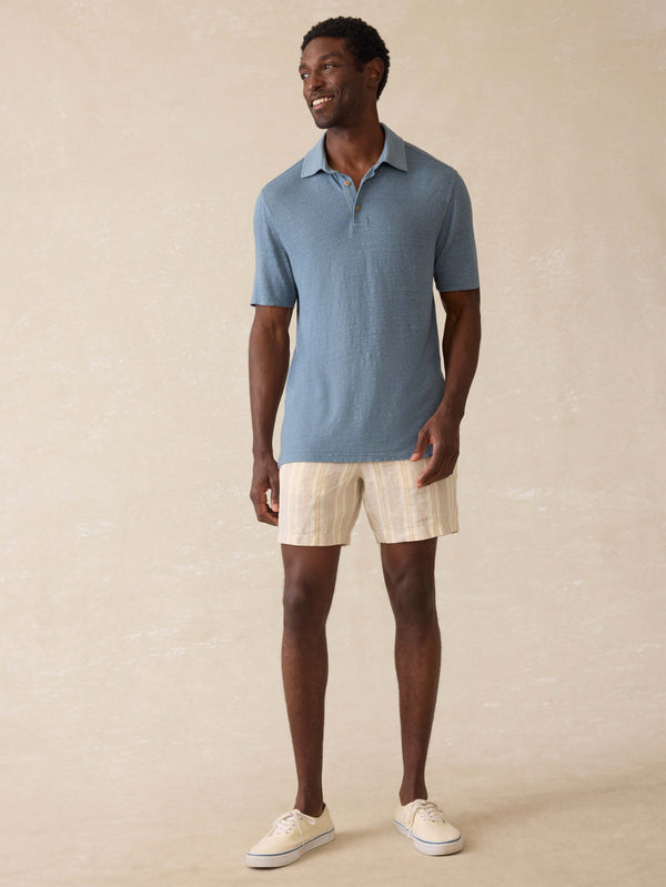 Faherty Short-Sleeve Linen Polo - Deep Marine Men's Knits