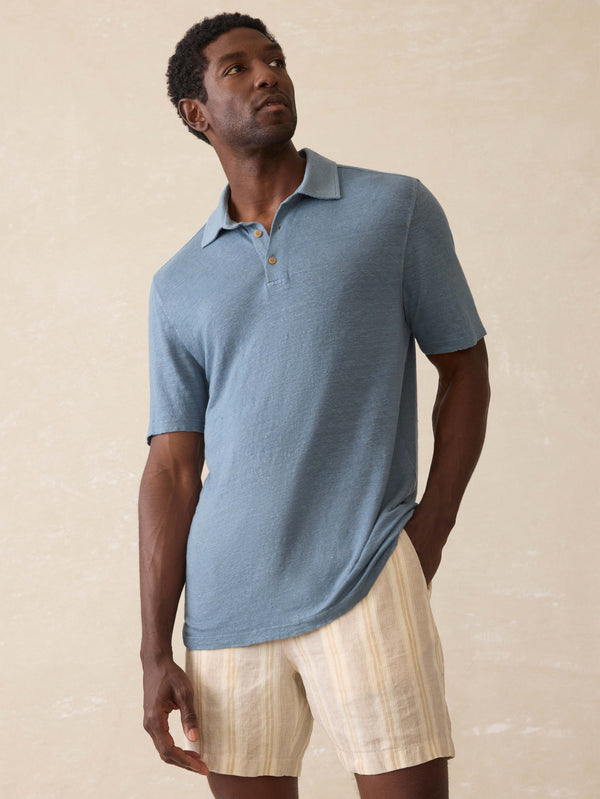 Faherty Short-Sleeve Linen Polo - Deep Marine Men's Knits
